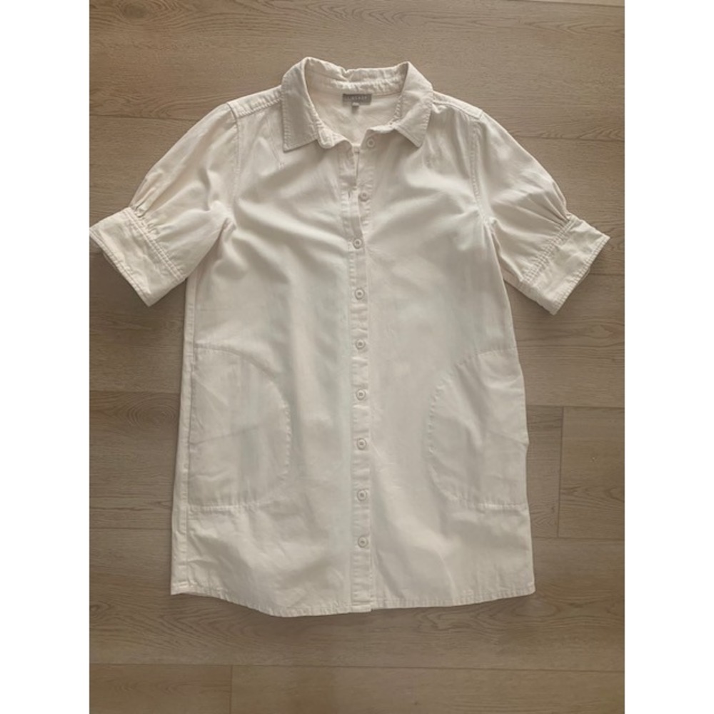 Lilla P Cream Canvas Button Down Shirt Dress‎ Puff Sleeve Mini PA2290 Size L - Picture 2 of 9